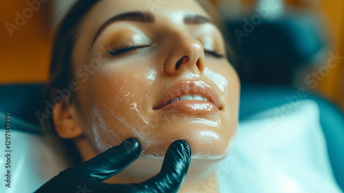 Close-up of a woman receiving a facial treatment at a wellness studio
