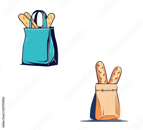 Vsai baguettes in reusable grocery bag and paper bag promoting sustainability