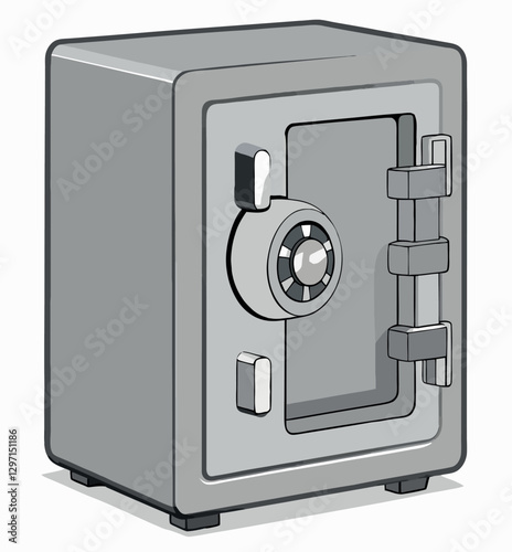 Vsai opened gray metal safe showing locking mechanism and combination dial
