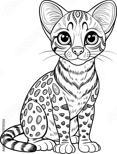 Margay Coloring Page – Black and White Line Art