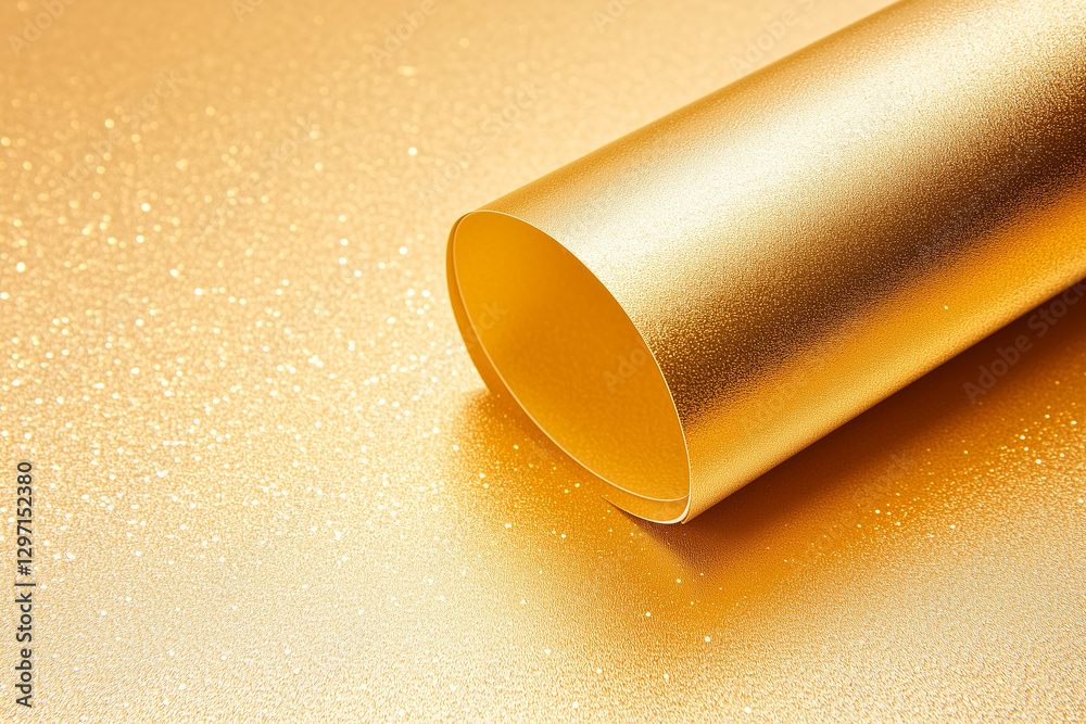 Gold Paper Roll on a Glittery Gold Background Gold Paper Roll on a Glittery Gold Background
