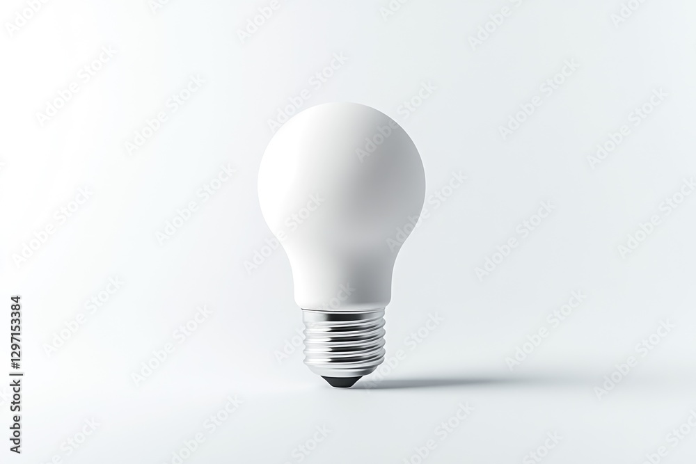 A single, matte white lightbulb stands upright against a minimalist white background. A single, matte white lightbulb stands upright against a minimalist white background.