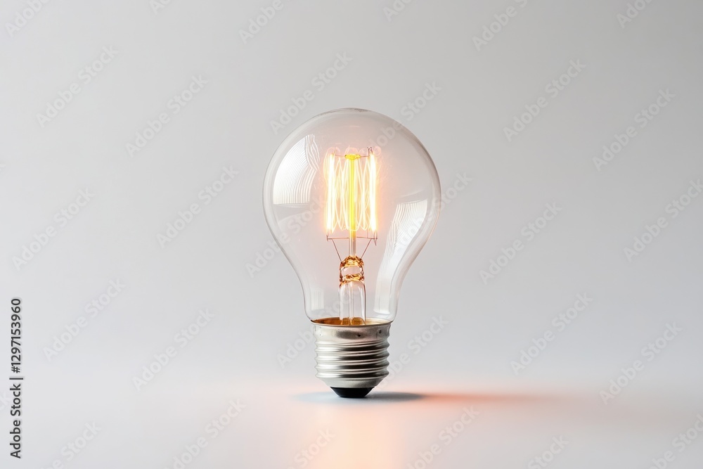 A glowing incandescent light bulb on a plain white background, symbolizing ideas and innovation.
