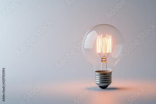 A glowing vintage Edison light bulb sits on a plain background, radiating warmth and illuminating the scene.