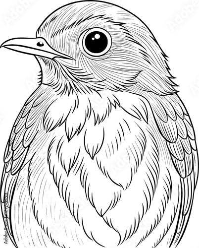 Robin Portrait Coloring Page – Black and White