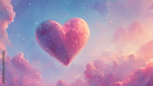 A Celestial Heart Ascends Beautifully Amongst Fluffy Clouds Of Pink
