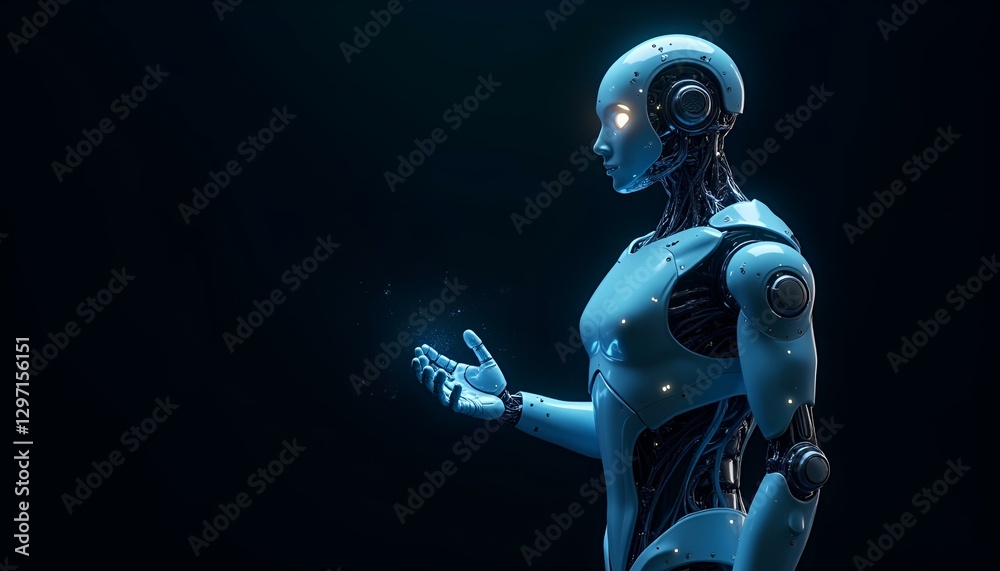 blue 3D robot on a dark background blue 3D robot on a dark background
