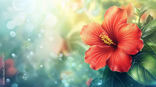 Vibrant Red Flower with Green Leaves Nature Photography for Garden and Floral Theme Designs.

