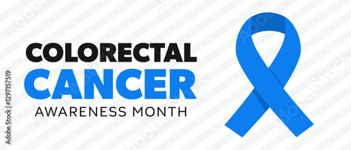 Colorectal cancer awareness month. Vector graphic with blue ribbon symbol and text.