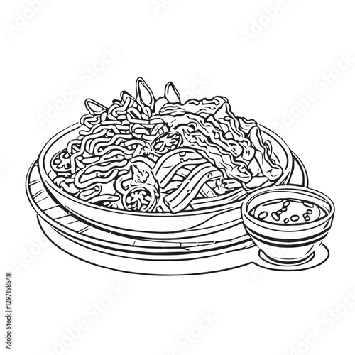 food, chinese, asian, background, restaurant, cooking, meal, design, cuisine, delicious, gourmet, dinner, dish, asia, plate, tasty, noodle, yellow, lunch, thai, traditional, vegetable, vector, table, 
