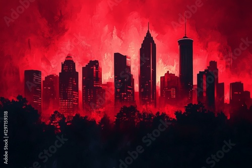 Bold Red Atlanta Skyline: Striking Cityscape of Georgia’s Capital