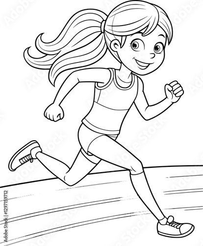 Teenage Girl Track and Field Coloring Page – Black and White