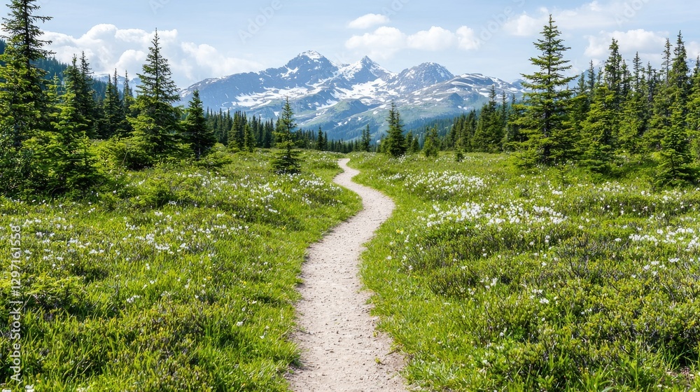 Fototapeta premium Mountain Trail Path Through Meadow