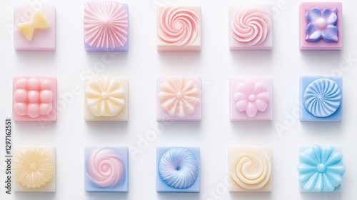 Pastel Colored Kuih Raya Arranged in Bento Box on White Background