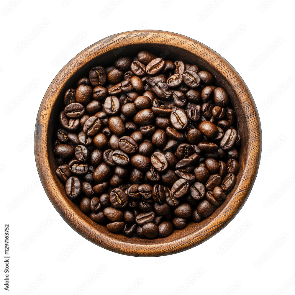 Fototapeta premium Roasted Coffee Beans in Wooden Bowl isolated on transparent background