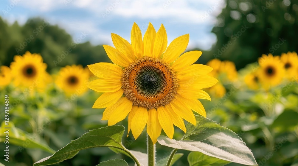 Fototapeta premium Bright Sunflower Field Under Sunny Sky