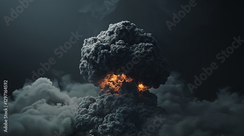 Massive explosion emitting fiery orange glow and dark smoke photo