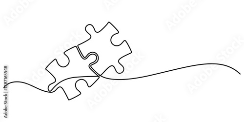 Puzzle icon line continuous drawing vector. One line Conundrum icon vector background. Team work icon, Puzzle Web Banner with Continuous Line Icon, Problem Solving continuous line drawing with drawing