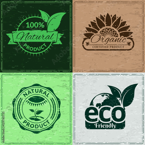 Set of retro grunge labels for organic & eco-friendly products