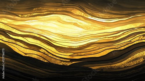 Peaceful Rice Terrace at Sunrise with Shimmering Golden Glow