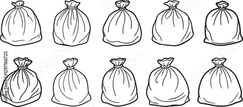 set of trash bag line art, black outline, vector and illustration, line art and outline