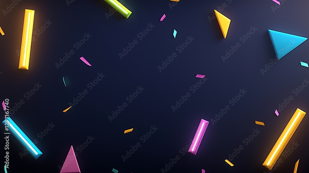 Obraz premium Colorful Geometric Shapes Floating on Dark Background with Vibrant Accents
