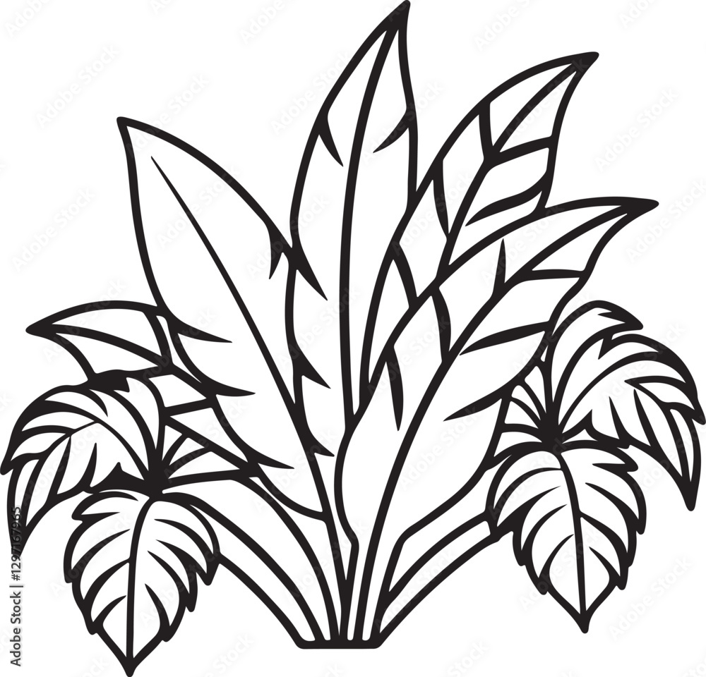 jungle foliage line art, black outline, vector and illustration, line art and outline jungle foliage line art, black outline, vector and illustration, line art and outline