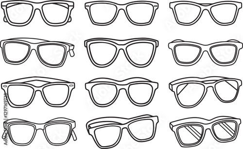 set of sunglasses line art, black outline, vector and illustration, line art and outline