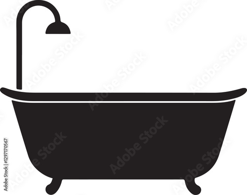 bathtub silhouette, black and white silhouette, vector and illustration