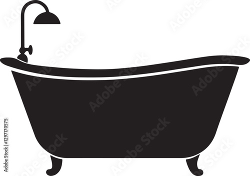 bathtub silhouette, black and white silhouette, vector and illustration