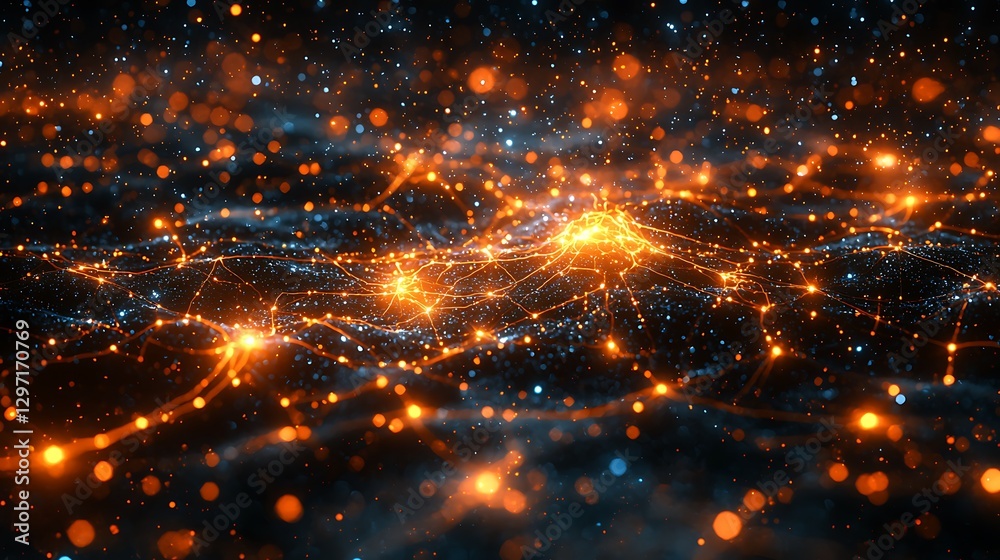 Fototapeta premium Abstract glowing network landscape with orange and blue lights