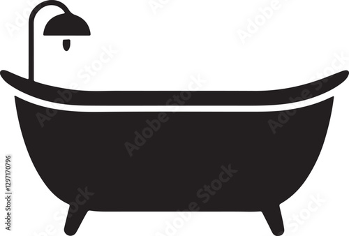 bathtub silhouette, black and white silhouette, vector and illustration