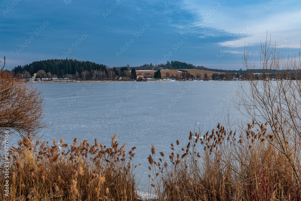 Winter mood on the frozen Lipno Dam. Czech Republic