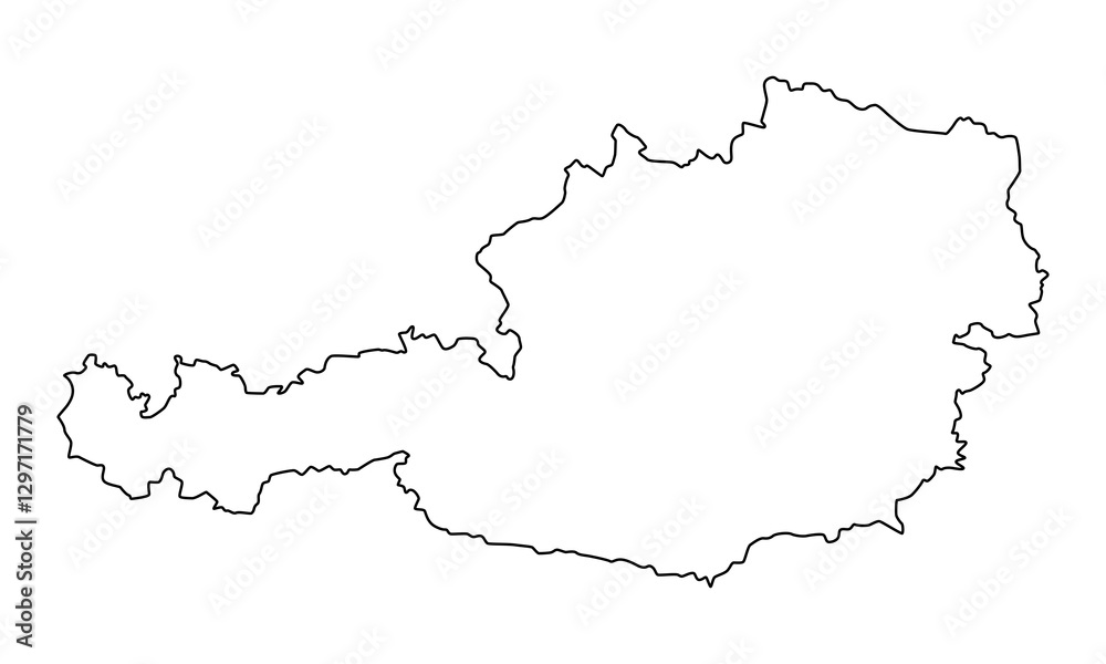 Vector map of Austria, Republic of, a country in Central Europe. Detailed black contour, isolated on white background. Vector map of Austria, Republic of, a country in Central Europe. Detailed black contour, isolated on white background.