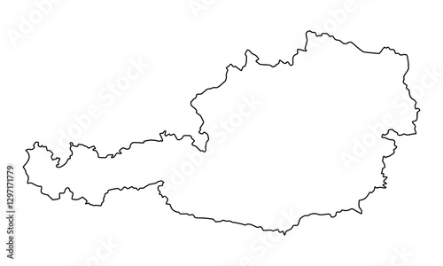 Vector map of Austria, Republic of, a country in Central Europe. Detailed black contour, isolated on white background.