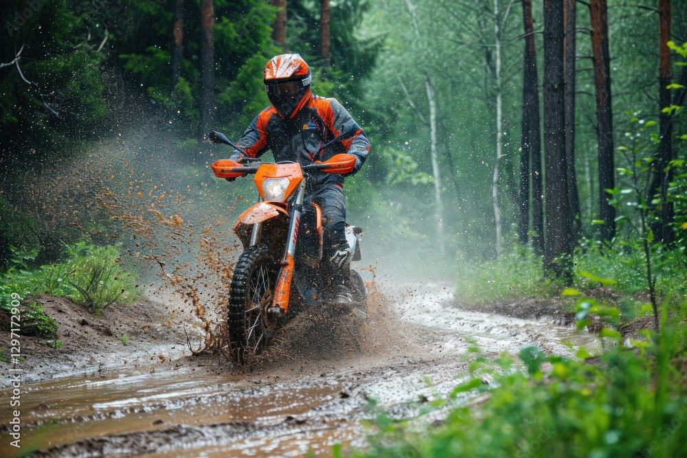 Rider on a Cross-Country Enduro Motorcycle Going Fast, Thrilling Enduro Racing with Drift Action, Motocross Moto Sport Adventure Isolated on Background with Copy Space. Motorsport Concept. Rider on a Cross-Country Enduro Motorcycle Going Fast, Thrilling Enduro Racing with Drift Action, Motocross Moto Sport Adventure Isolated on Background with Copy Space. Motorsport Concept.