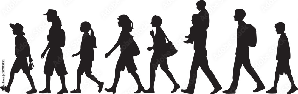 Silhouette of Walking People – Family and Travelers Vector Art Silhouette of Walking People – Family and Travelers Vector Art