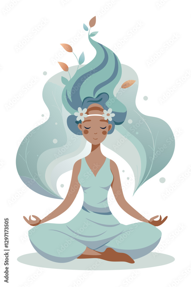 Obraz premium Peaceful woman meditating in nature, mindfulness and balance