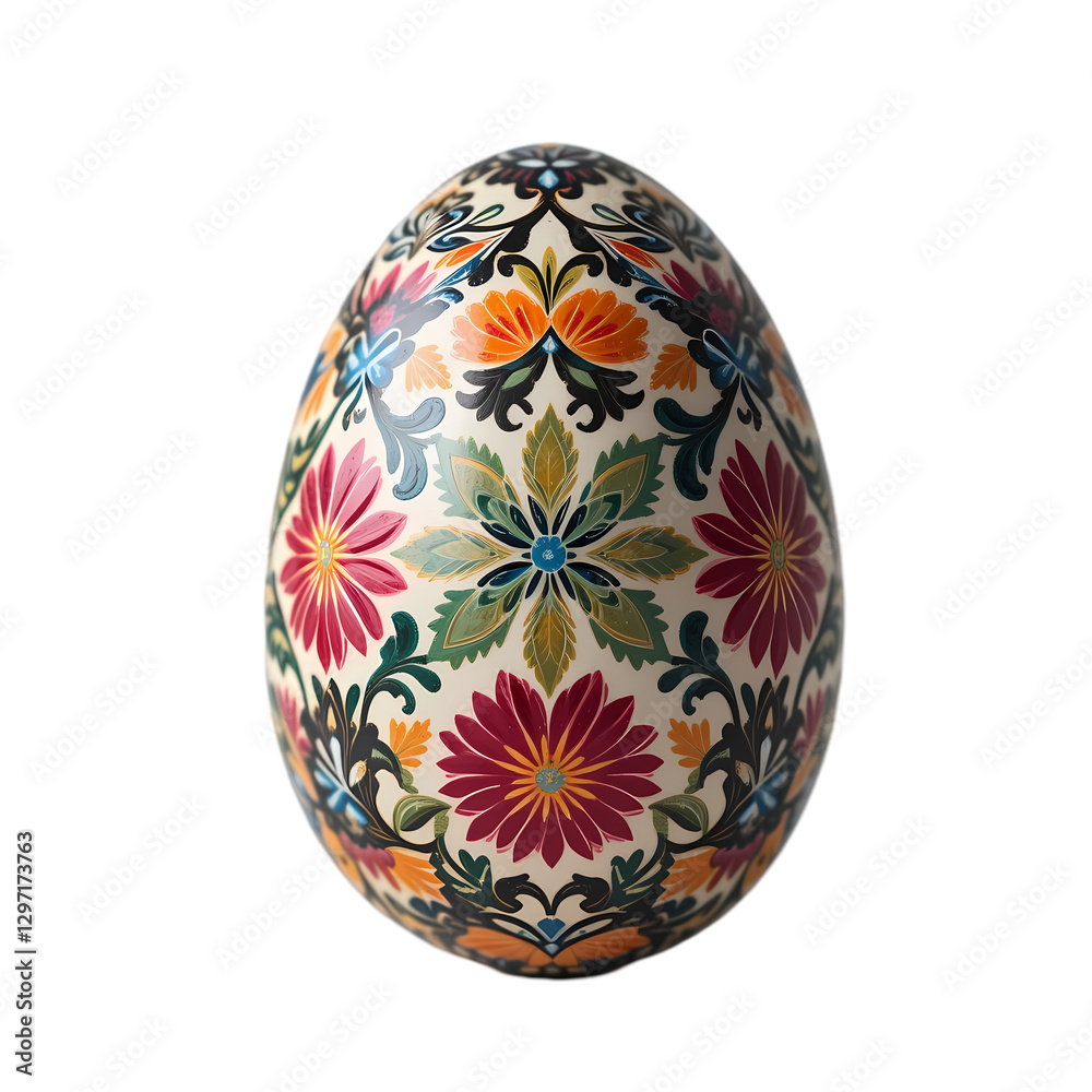 Hand-Painted Easter Egg: Floral Design isolated on transparent background Hand-Painted Easter Egg: Floral Design isolated on transparent background