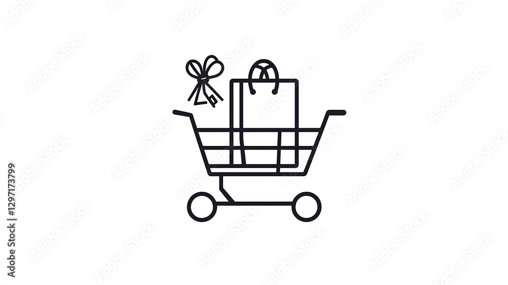 Shopping Cart with Gift Bags: Line Art Illustration AI Generated Shopping Cart with Gift Bags: Line Art Illustration AI Generated