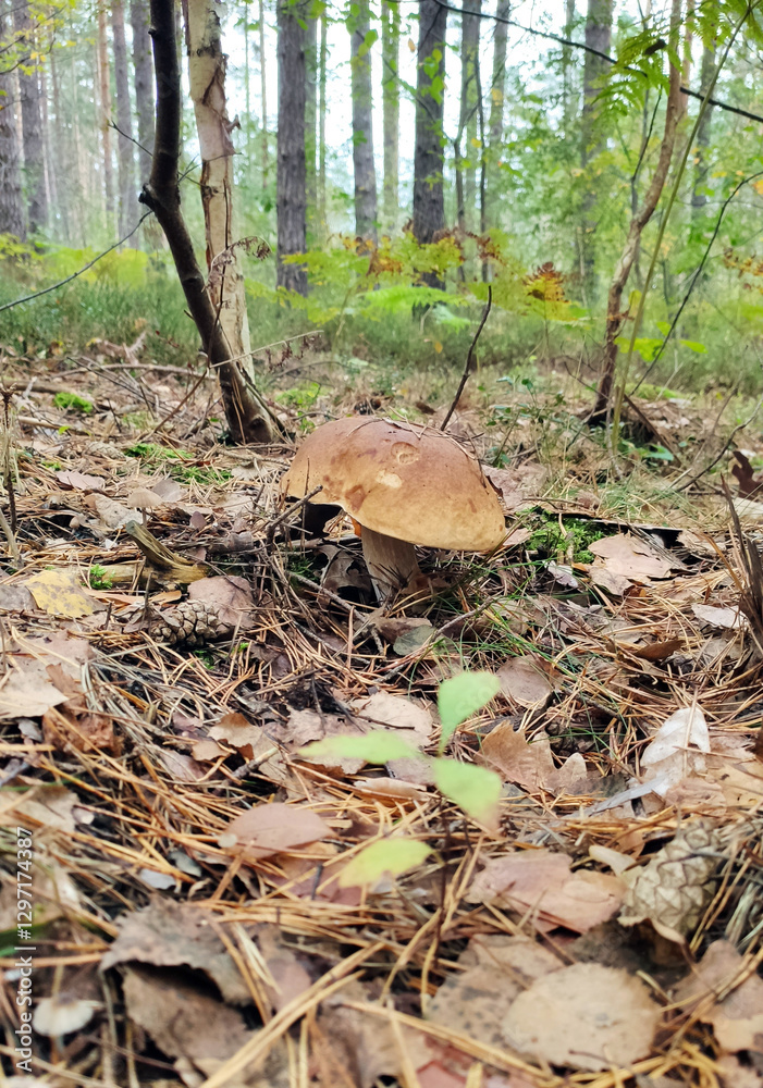 Fototapeta premium Mushrooms in the fall forest. Boletus