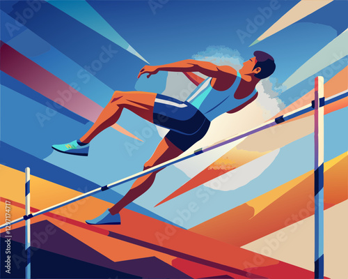 A male athlete sprinting over hurdles, showcasing speed and agility in an intense track event.