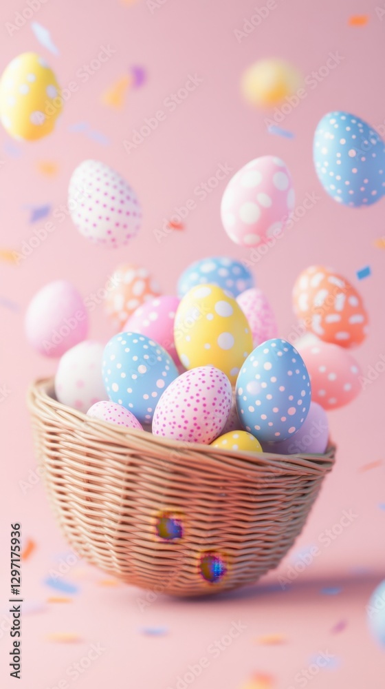 Fototapeta premium Colorful eggs in a basket for spring