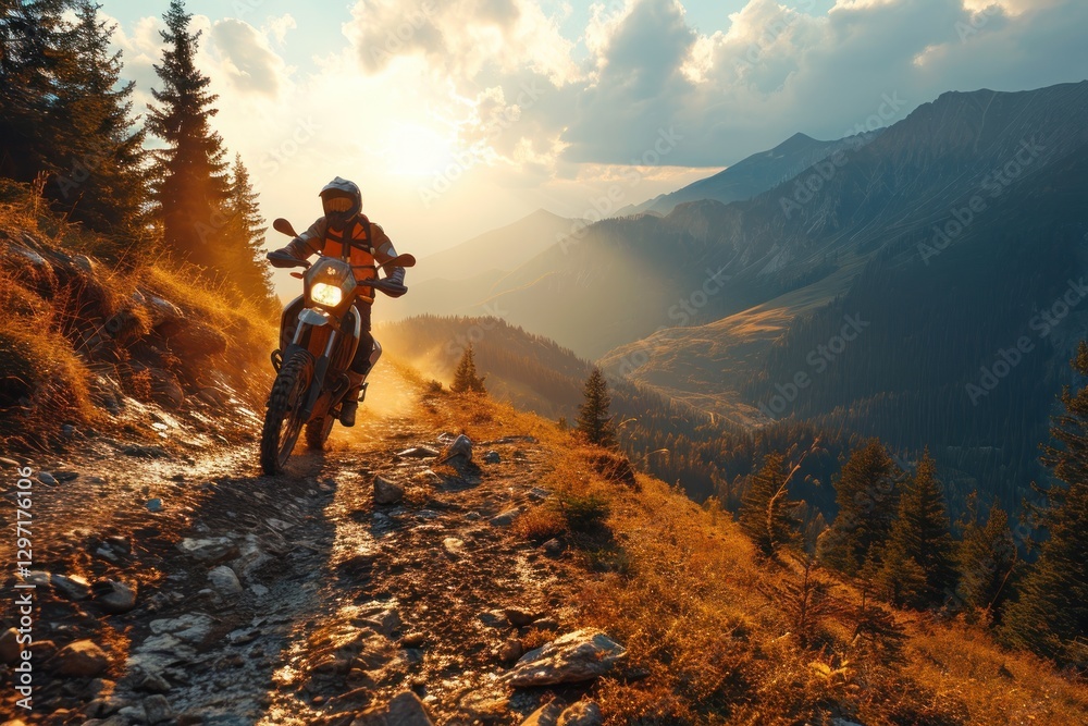 Fototapeta premium Rider on a Cross-Country Enduro Motorcycle Racing Fast, Drift Action in Thrilling Motocross Adventure, Moto Sport Isolated on Background with Copy Space. Motorsport Concept with Copy Space.