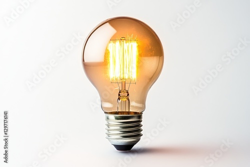 A glowing vintage-style light bulb, illuminating with a warm, amber hue against a white background.