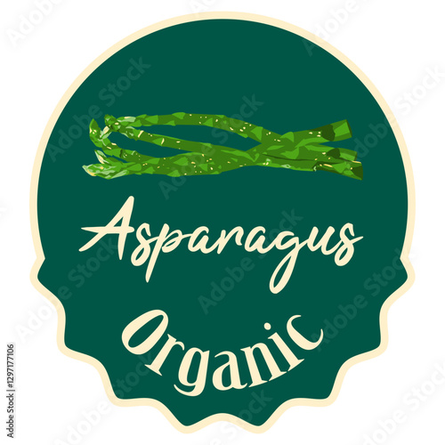 Asparagus label sticker. Classic label with green sparrow grass asparagus on green background.