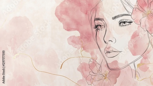 Portrait with pink flowers