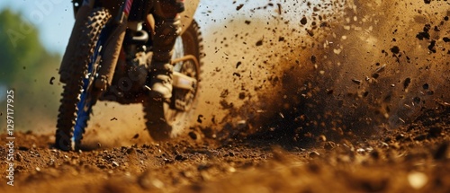 Rider on a Cross-Country Enduro Motorcycle Racing Fast, Drift Action in Thrilling Motocross Adventure, Moto Sport Isolated on Background with Copy Space. Motorsport Concept with Copy Space.