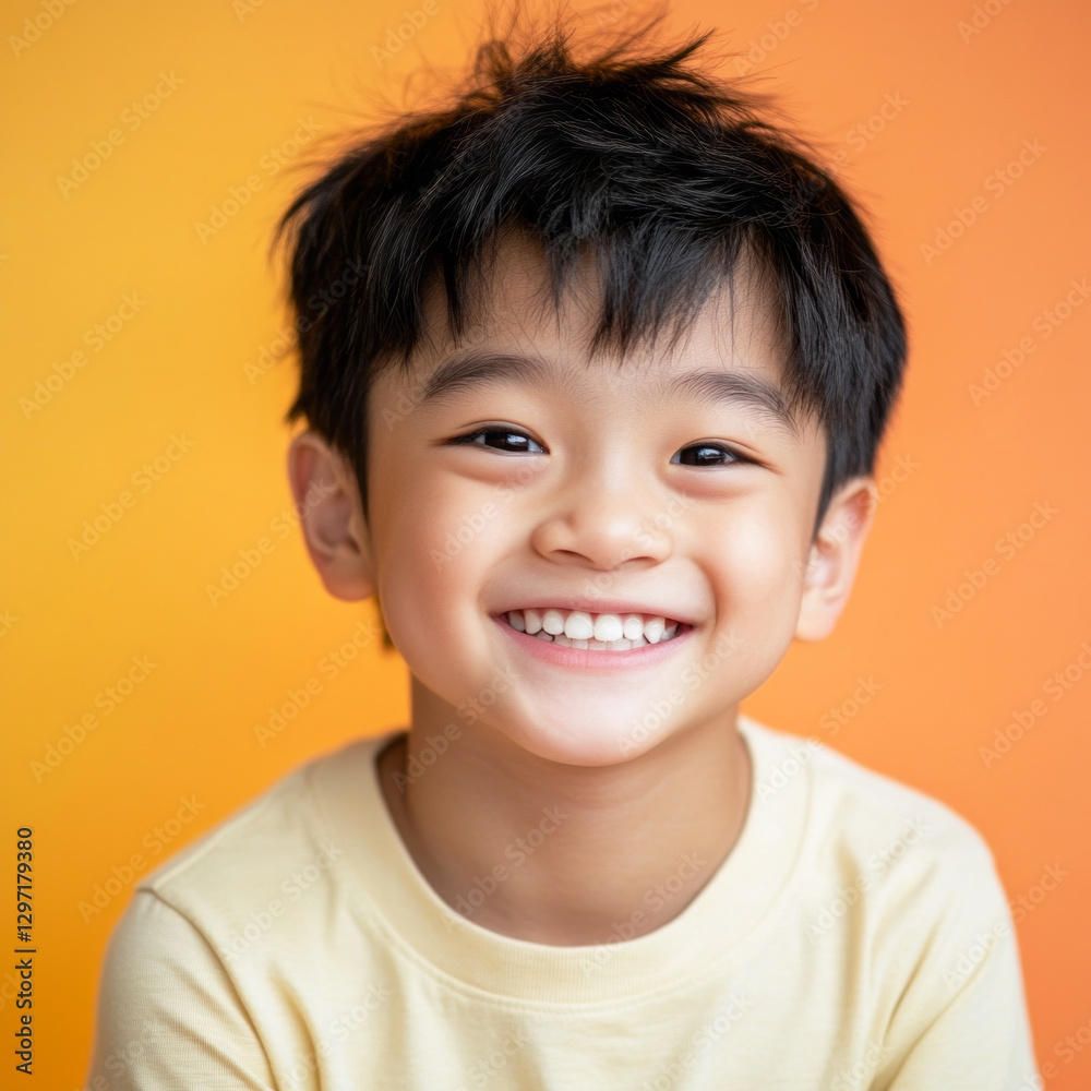 A smiling Asian boy, exuding joy, set against a colorful plain background, captured in a commercial photography style, perfect for advertising and marketing campaigns A smiling Asian boy, exuding joy, set against a colorful plain background, captured in a commercial photography style, perfect for advertising and marketing campaigns