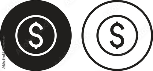 Coin icon. Money icon button. Business symbol line, flat set design social vector in trendy style isolated on transparent background.